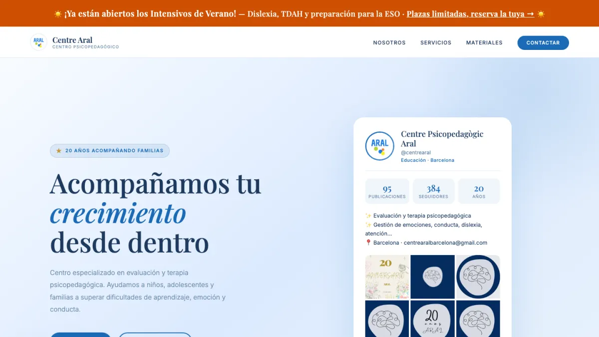 Captura de la web del Centre Aral
